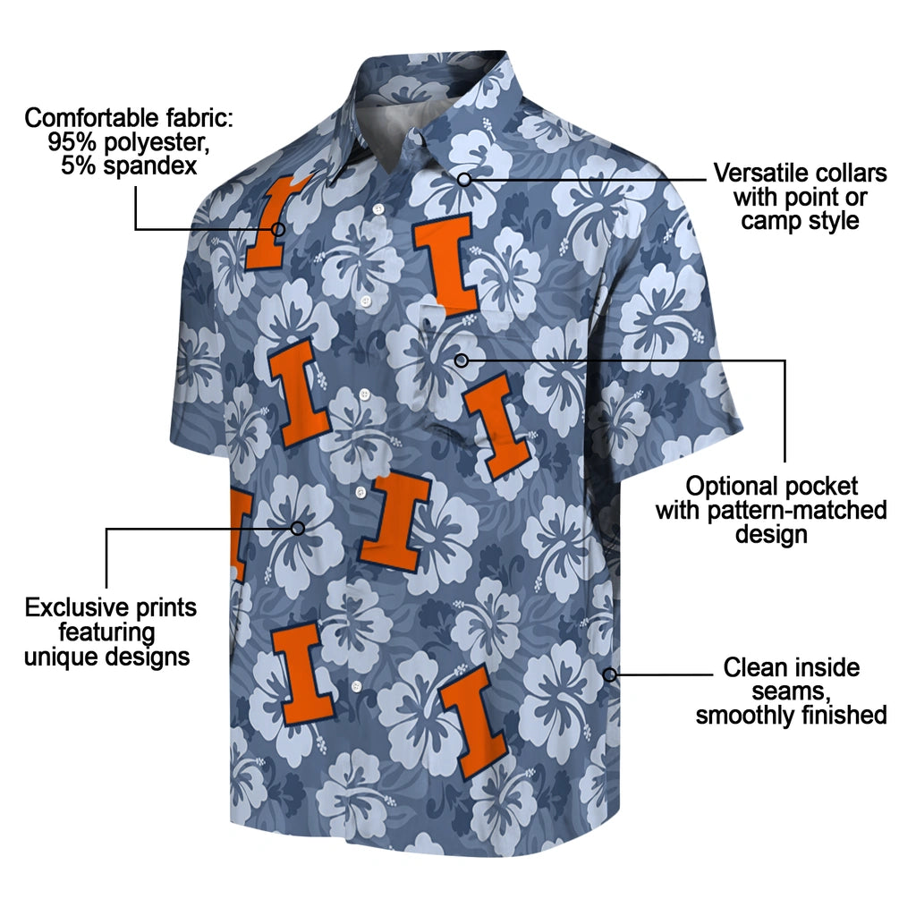 Illinois Fighting Illini Hawaiian Shirt - Hibiscus Cluster | Hula Hawaiian Shirts