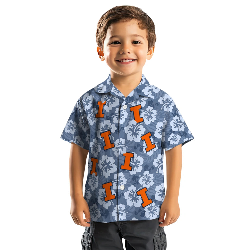 Illinois Fighting Illini Hawaiian Shirt - Hibiscus Cluster | Hula Hawaiian Shirts