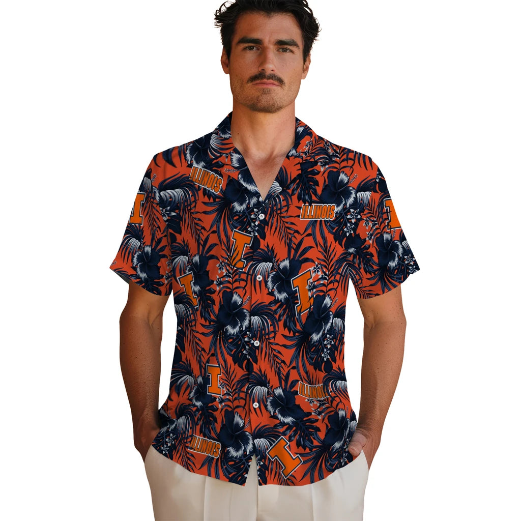 Illinois Fighting Illini Hawaiian Shirt - Hibiscus Exotic | Hula Hawaiian Shirts