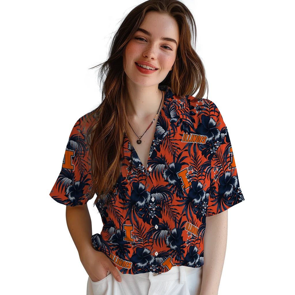 Illinois Fighting Illini Hawaiian Shirt - Hibiscus Exotic | Hula Hawaiian Shirts