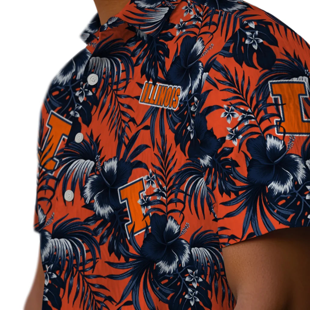 Illinois Fighting Illini Hawaiian Shirt - Hibiscus Exotic | Hula Hawaiian Shirts