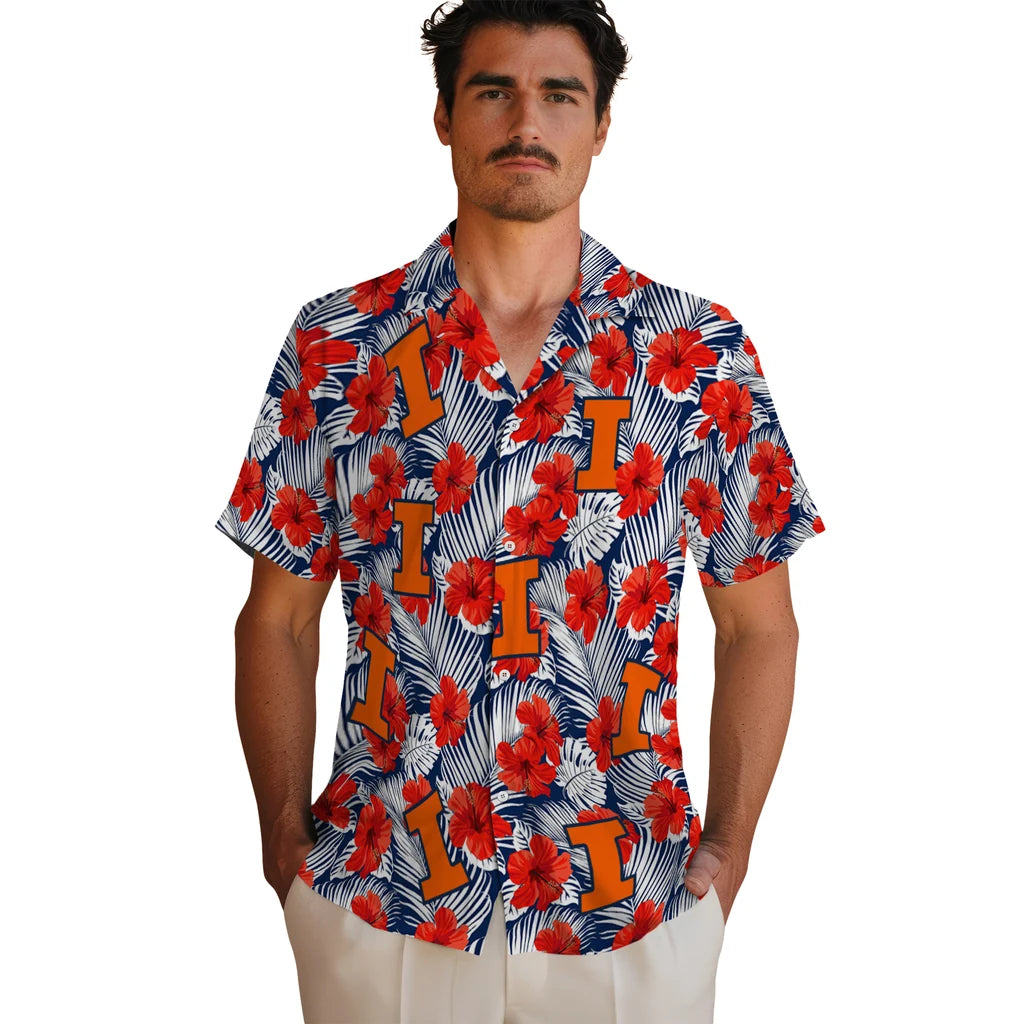 Illinois Fighting Illini Hawaiian Shirt - Hibiscus Fiesta | Hula Hawaiian Shirts