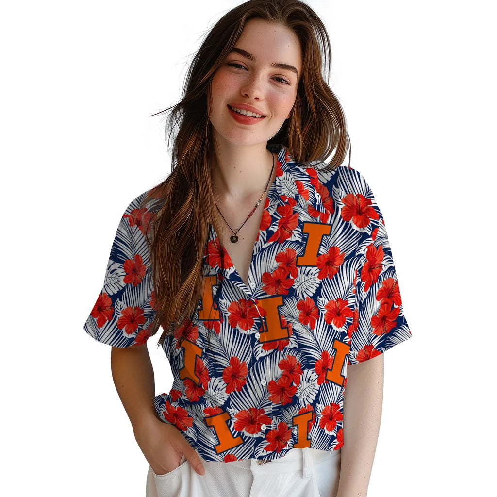Illinois Fighting Illini Hawaiian Shirt - Hibiscus Fiesta | Hula Hawaiian Shirts