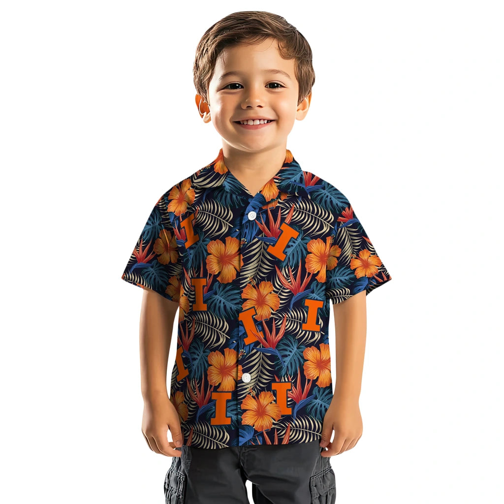 Illinois Fighting Illini Hawaiian Shirt - Hibiscus Foliage | Hula Hawaiian Shirts