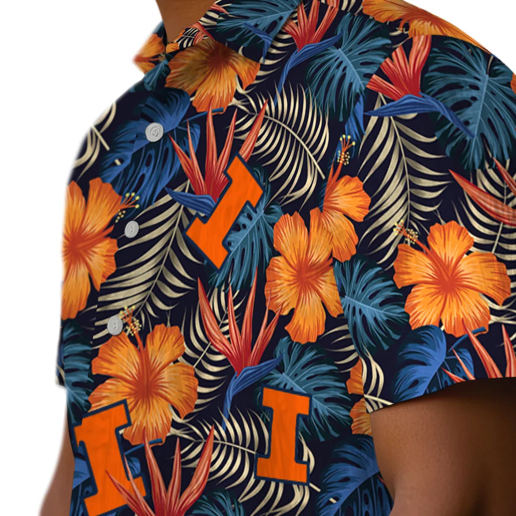 Illinois Fighting Illini Hawaiian Shirt - Hibiscus Foliage | Hula Hawaiian Shirts