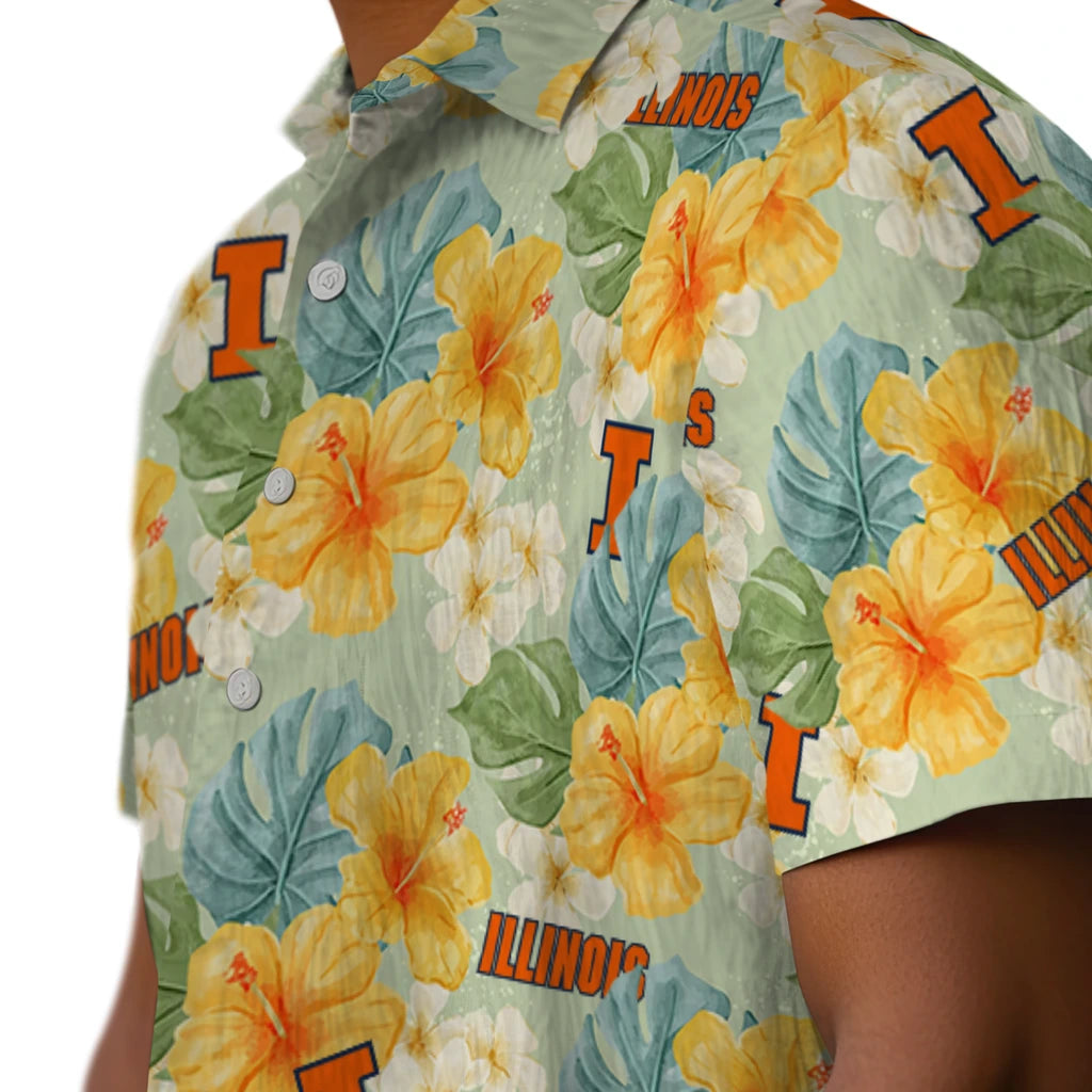 Illinois Fighting Illini Hawaiian Shirt - Hibiscus Mood | Hula Hawaiian Shirts