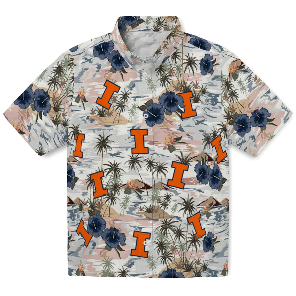 Illinois Fighting Illini Hawaiian Shirt - Hibiscus Seaside | Hula Hawaiian Shirts