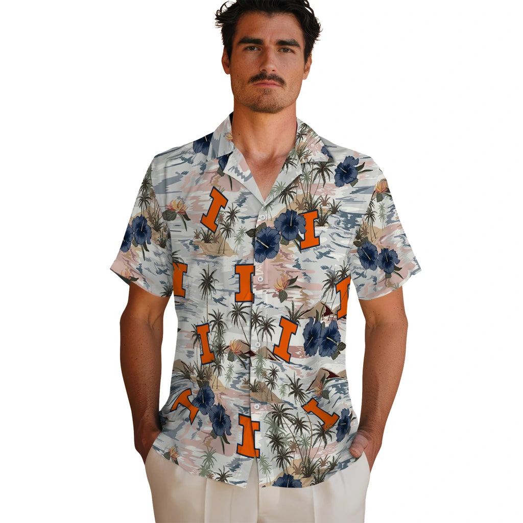 Illinois Fighting Illini Hawaiian Shirt - Hibiscus Seaside | Hula Hawaiian Shirts