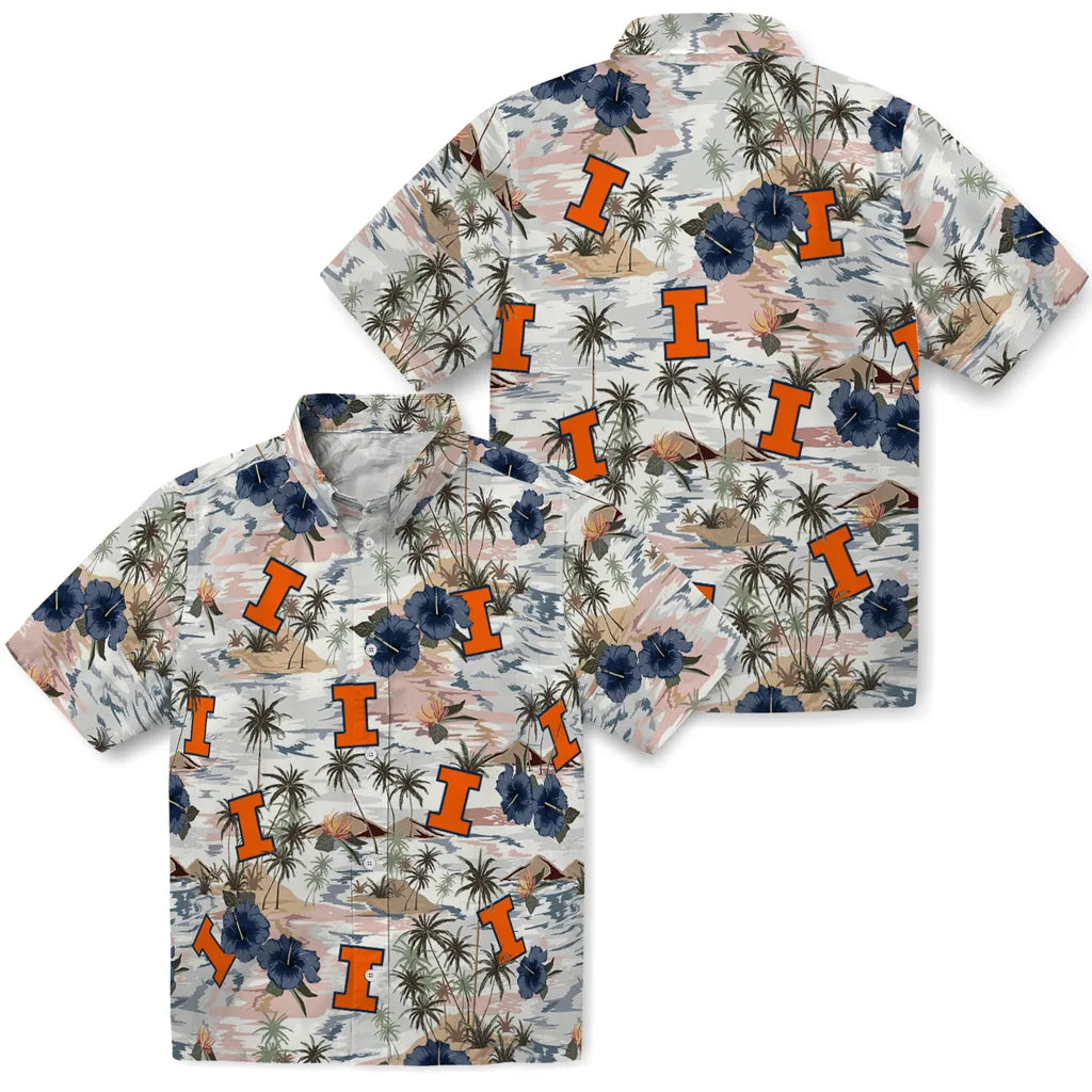Illinois Fighting Illini Hawaiian Shirt - Hibiscus Seaside | Hula Hawaiian Shirts