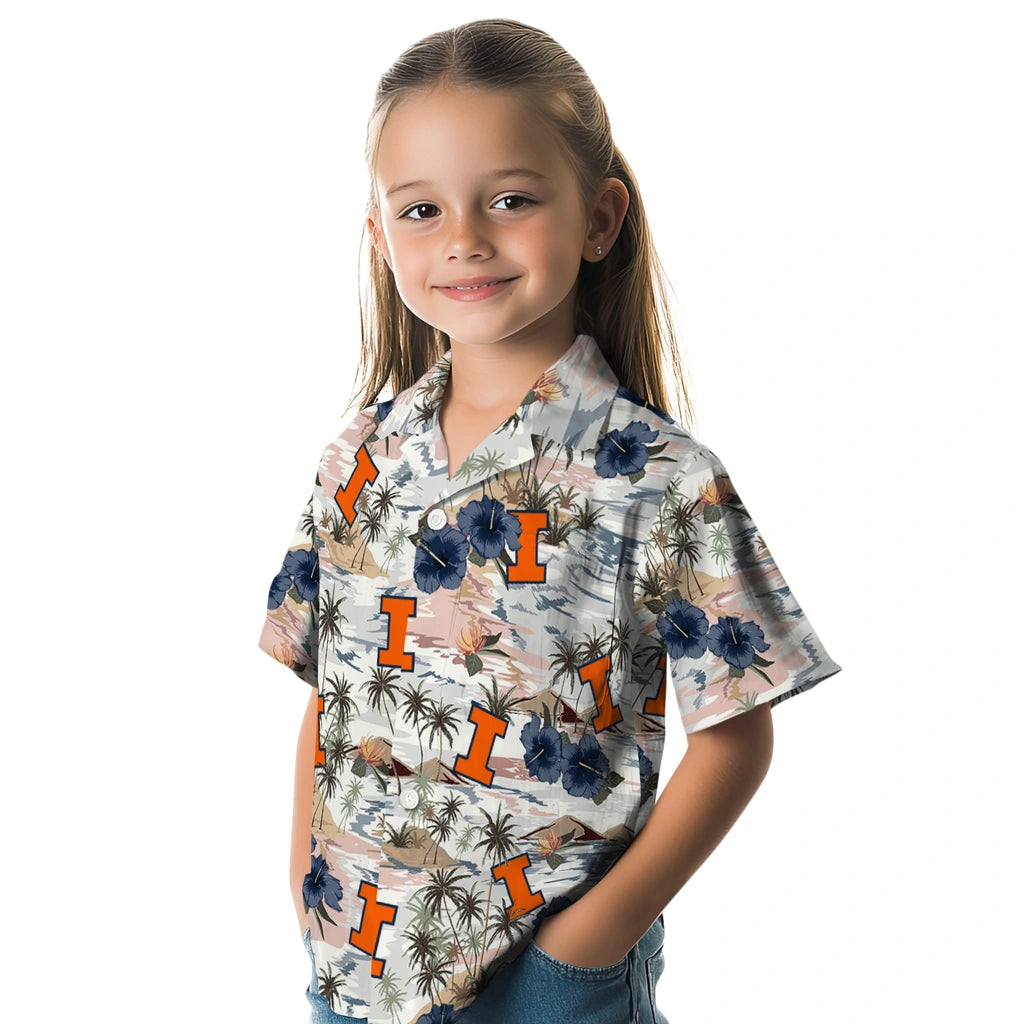 Illinois Fighting Illini Hawaiian Shirt - Hibiscus Seaside | Hula Hawaiian Shirts