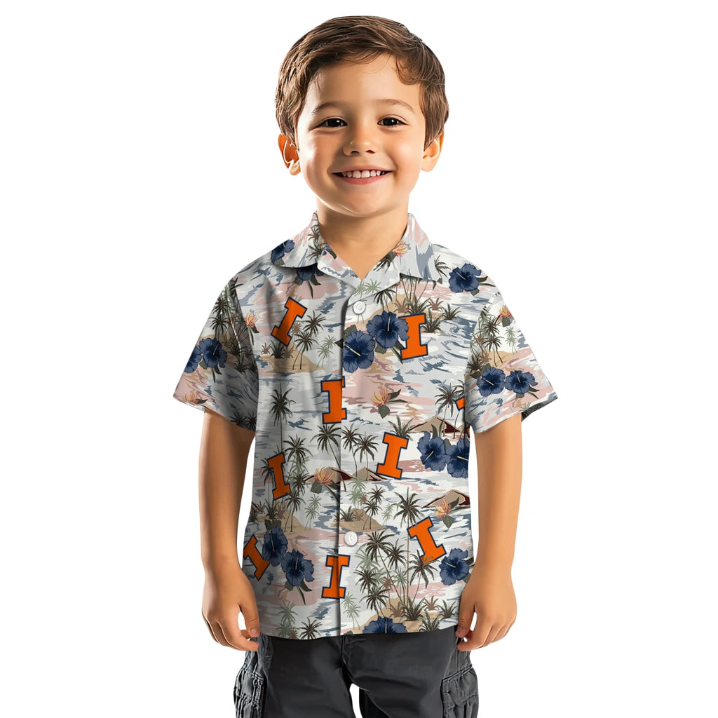 Illinois Fighting Illini Hawaiian Shirt - Hibiscus Seaside | Hula Hawaiian Shirts