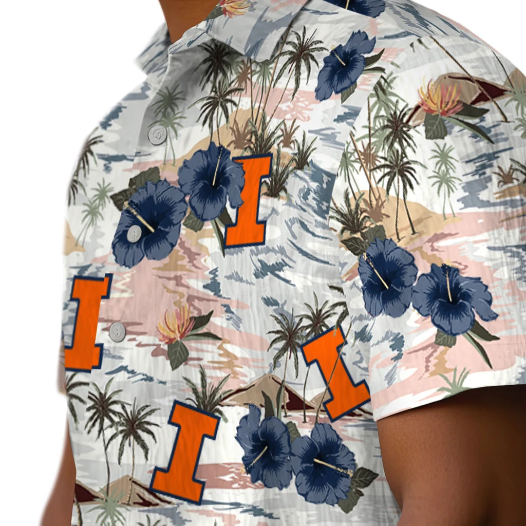Illinois Fighting Illini Hawaiian Shirt - Hibiscus Seaside | Hula Hawaiian Shirts
