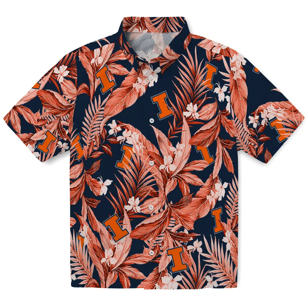 Illinois Fighting Illini Hawaiian Shirt - Palm Leaves | Hula Hawaiian Shirts