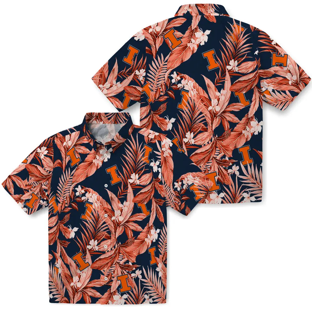 Illinois Fighting Illini Hawaiian Shirt - Palm Leaves | Hula Hawaiian Shirts
