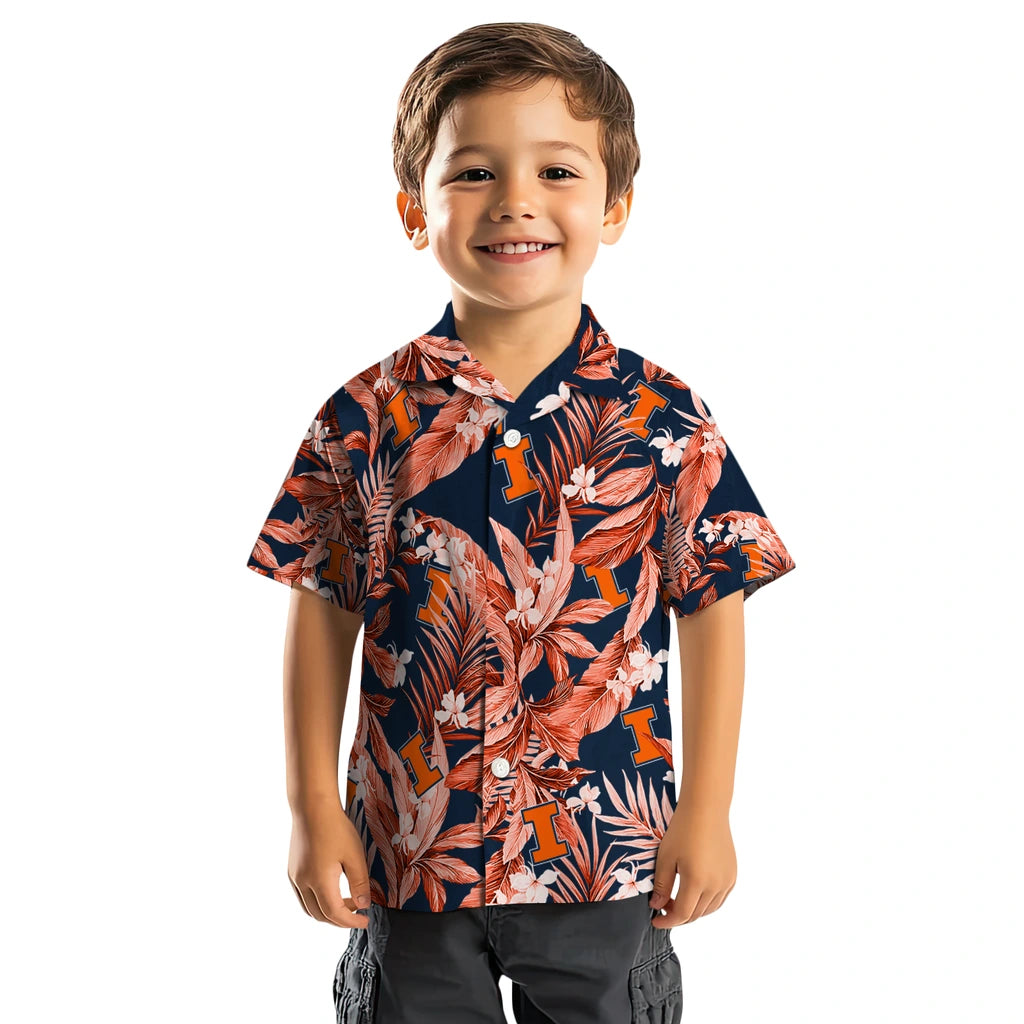 Illinois Fighting Illini Hawaiian Shirt - Palm Leaves | Hula Hawaiian Shirts