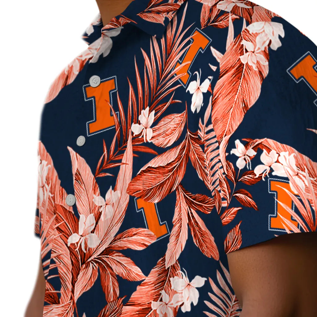 Illinois Fighting Illini Hawaiian Shirt - Palm Leaves | Hula Hawaiian Shirts