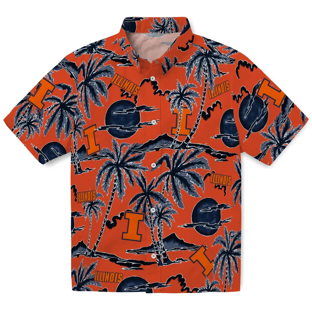 Illinois Fighting Illini Hawaiian Shirt - Palm Sunset | Hula Hawaiian Shirts