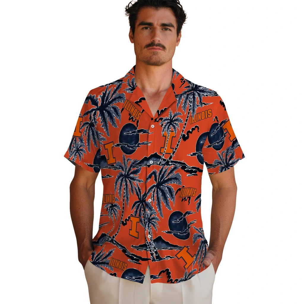 Illinois Fighting Illini Hawaiian Shirt - Palm Sunset | Hula Hawaiian Shirts