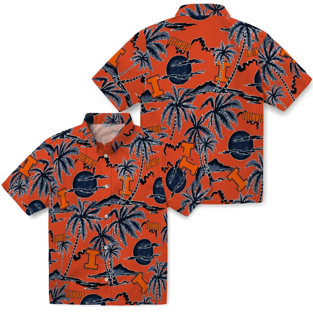 Illinois Fighting Illini Hawaiian Shirt - Palm Sunset | Hula Hawaiian Shirts