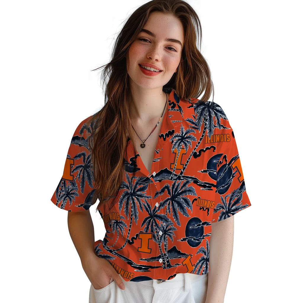 Illinois Fighting Illini Hawaiian Shirt - Palm Sunset | Hula Hawaiian Shirts
