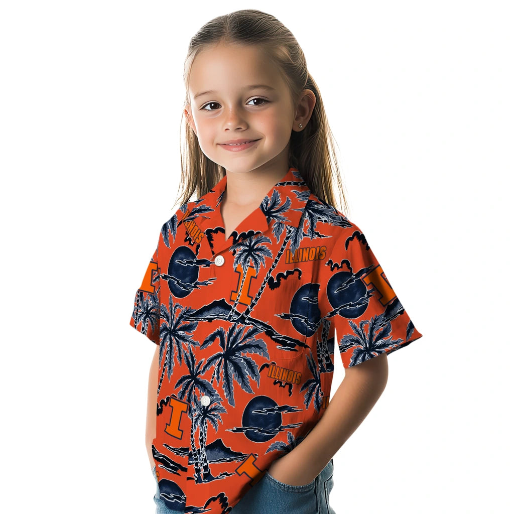 Illinois Fighting Illini Hawaiian Shirt - Palm Sunset | Hula Hawaiian Shirts