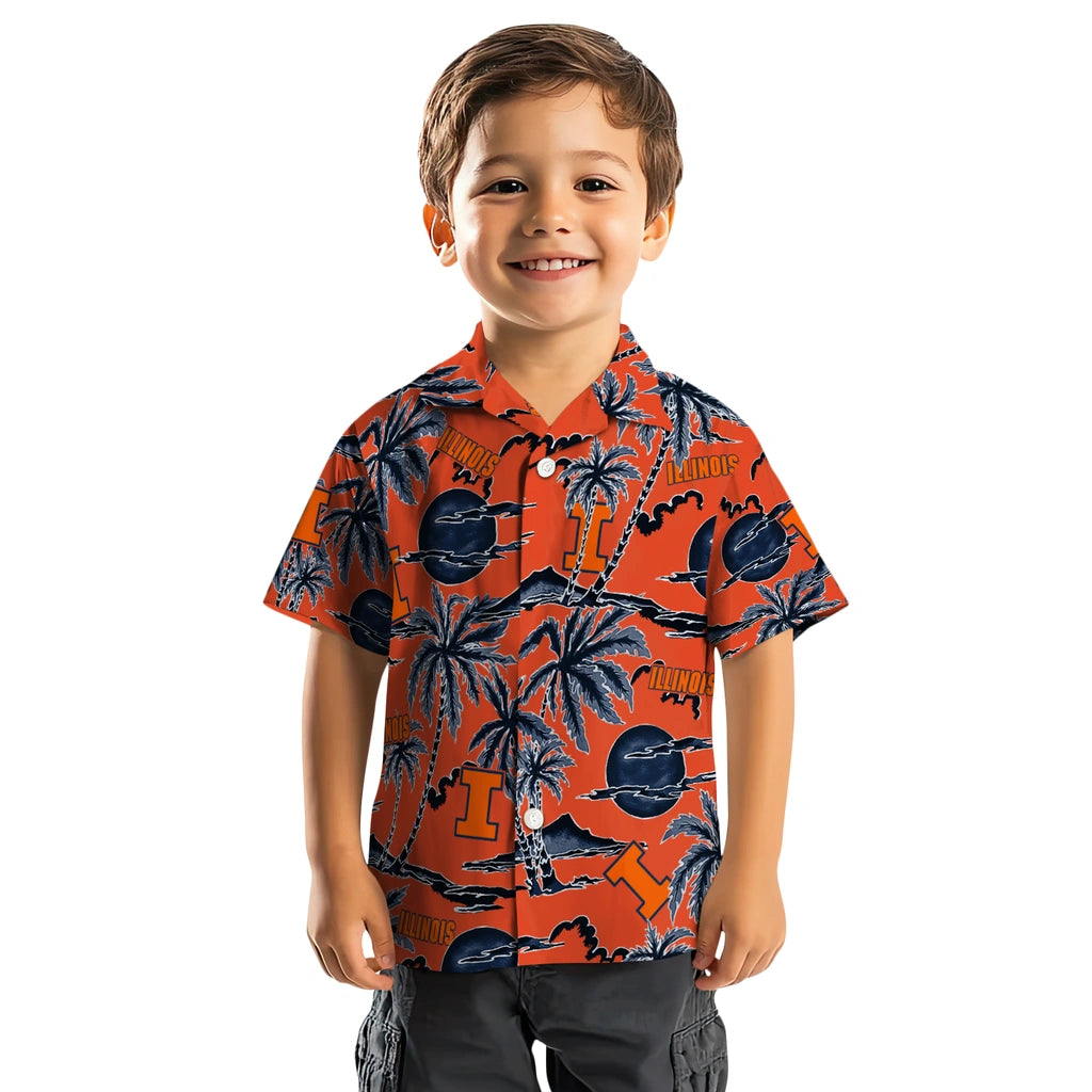 Illinois Fighting Illini Hawaiian Shirt - Palm Sunset | Hula Hawaiian Shirts