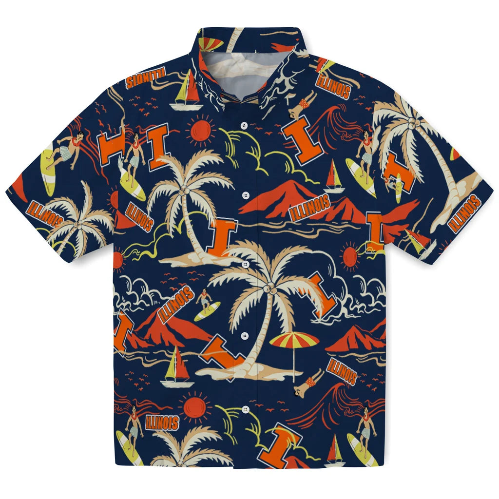 Illinois Fighting Illini Hawaiian Shirt - Palm Tree Island | Hula Hawaiian Shirts