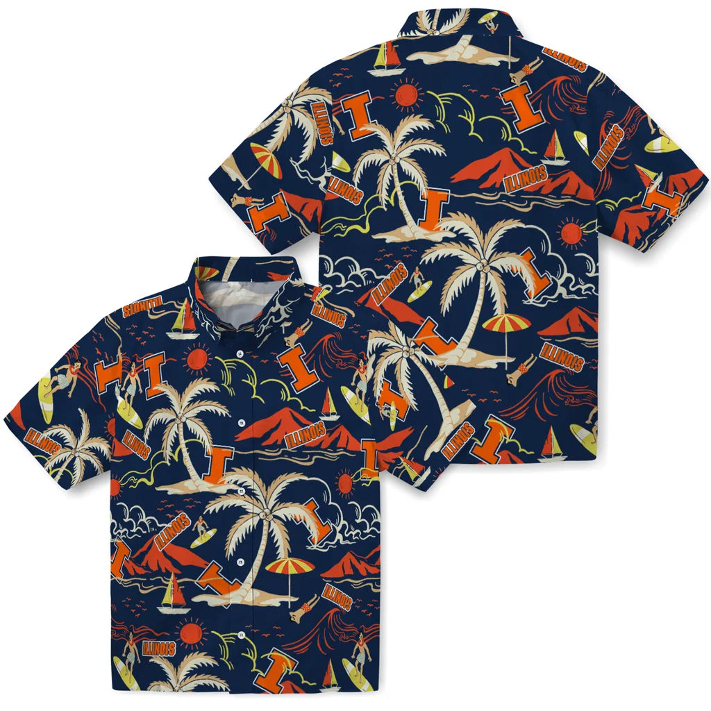Illinois Fighting Illini Hawaiian Shirt - Palm Tree Island | Hula Hawaiian Shirts