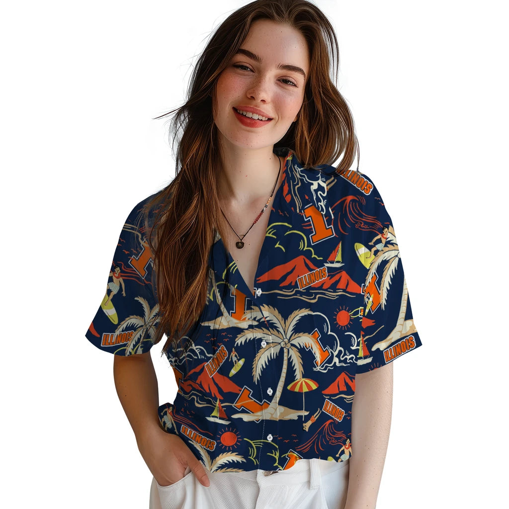 Illinois Fighting Illini Hawaiian Shirt - Palm Tree Island | Hula Hawaiian Shirts