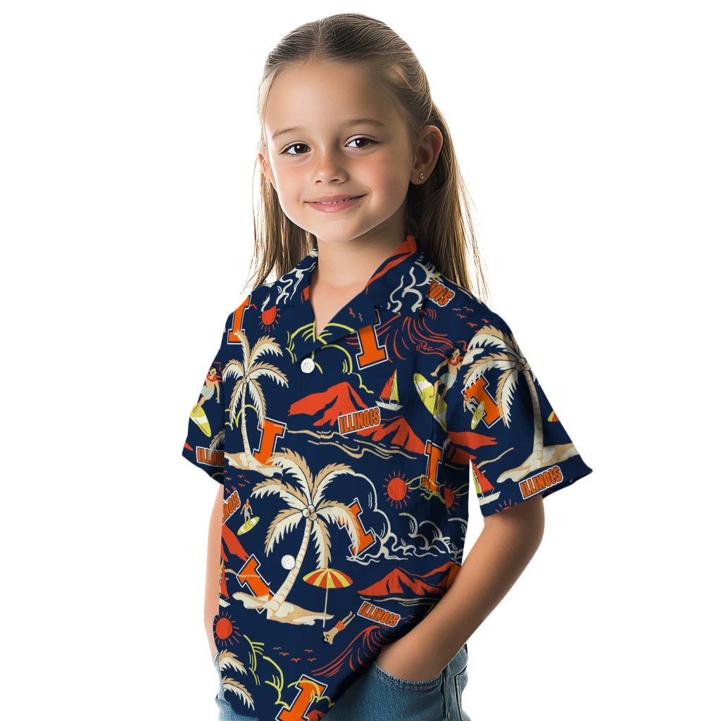 Illinois Fighting Illini Hawaiian Shirt - Palm Tree Island | Hula Hawaiian Shirts