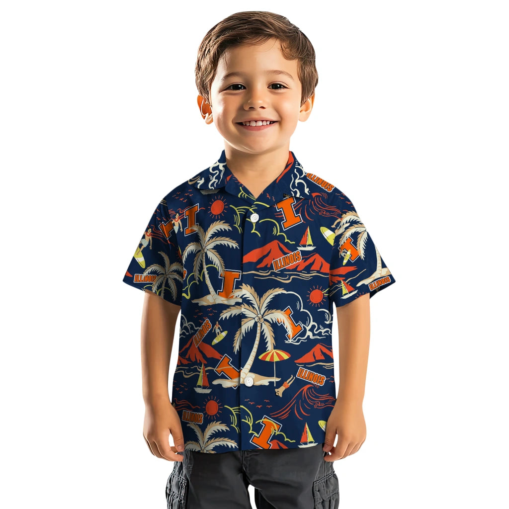 Illinois Fighting Illini Hawaiian Shirt - Palm Tree Island | Hula Hawaiian Shirts