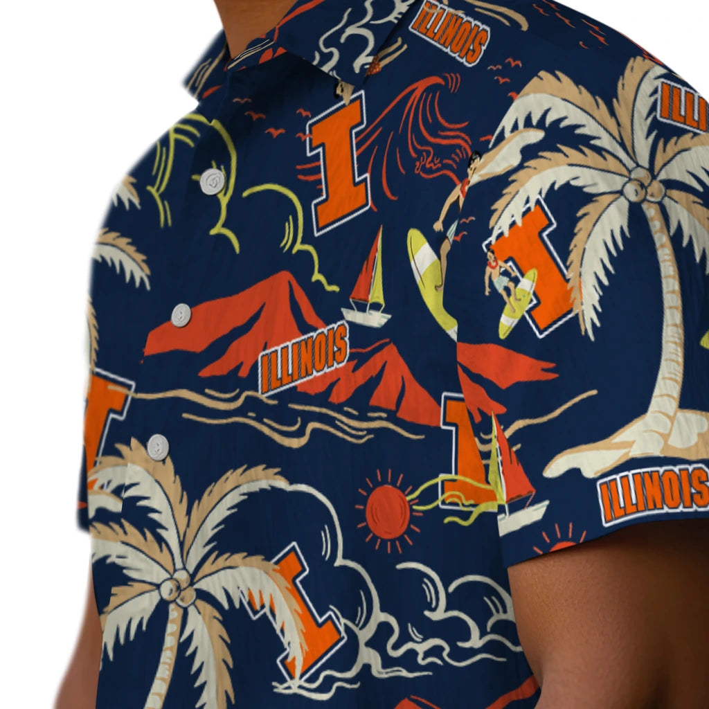 Illinois Fighting Illini Hawaiian Shirt - Palm Tree Island | Hula Hawaiian Shirts