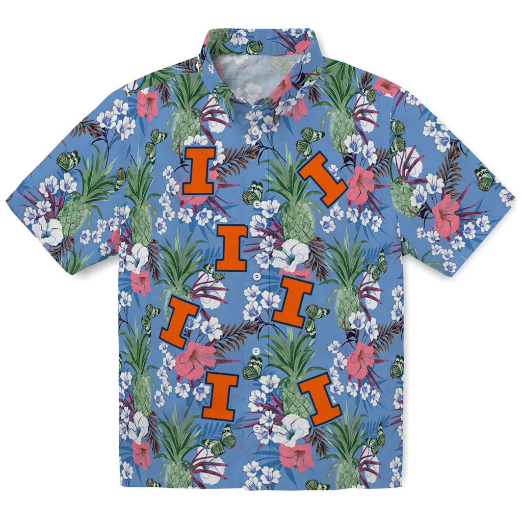 Illinois Fighting Illini Hawaiian Shirt - Pineapple Bouquet | Hula Hawaiian Shirts