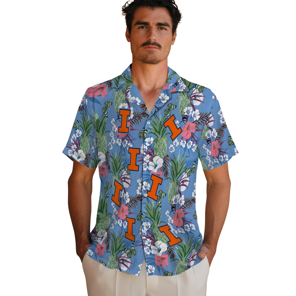 Illinois Fighting Illini Hawaiian Shirt - Pineapple Bouquet | Hula Hawaiian Shirts