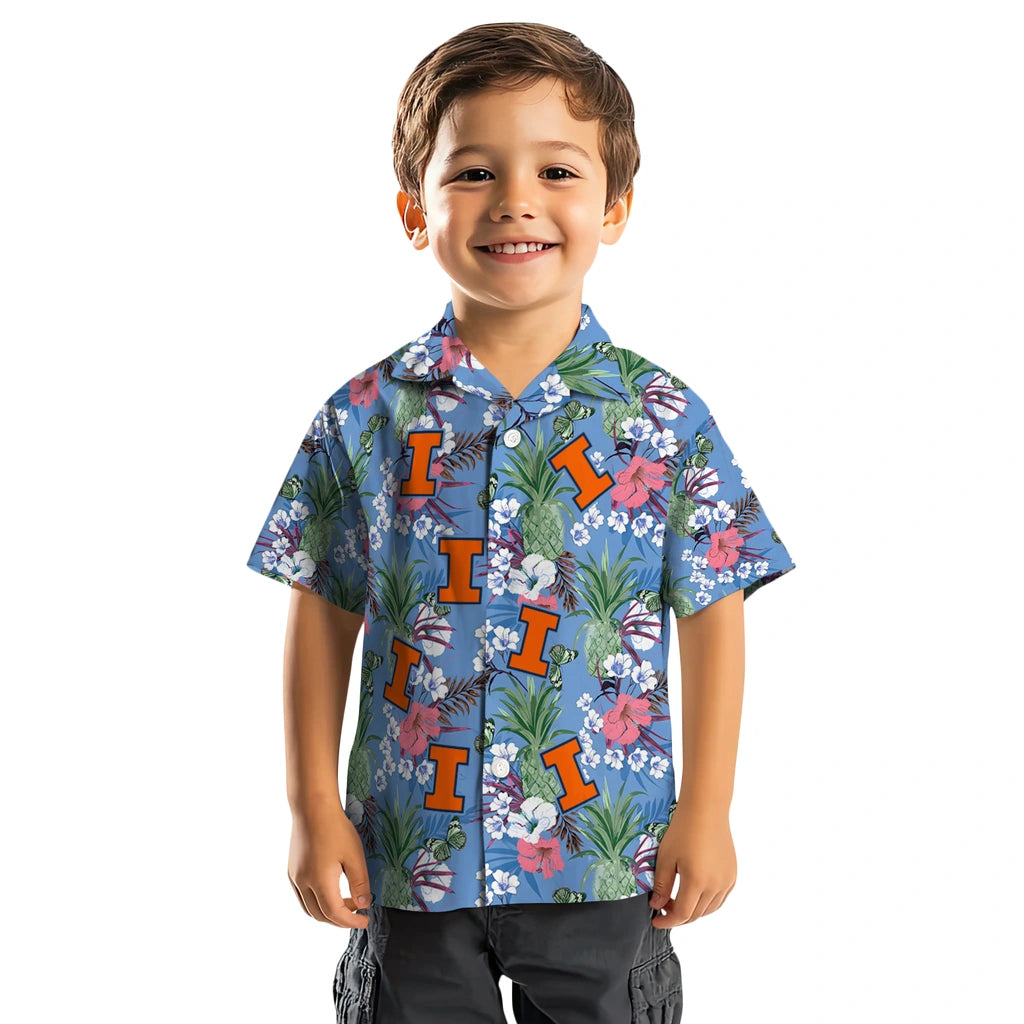 Illinois Fighting Illini Hawaiian Shirt - Pineapple Bouquet | Hula Hawaiian Shirts