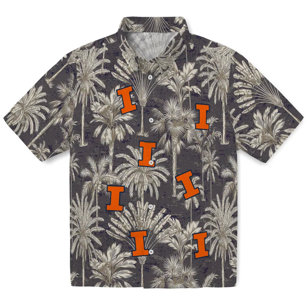 Illinois Fighting Illini Hawaiian Shirt - Vintage Palm Tree | Hula Hawaiian Shirts