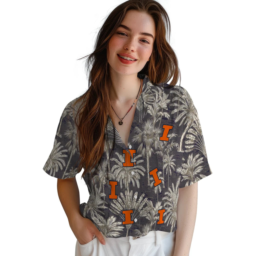 Illinois Fighting Illini Hawaiian Shirt - Vintage Palm Tree | Hula Hawaiian Shirts