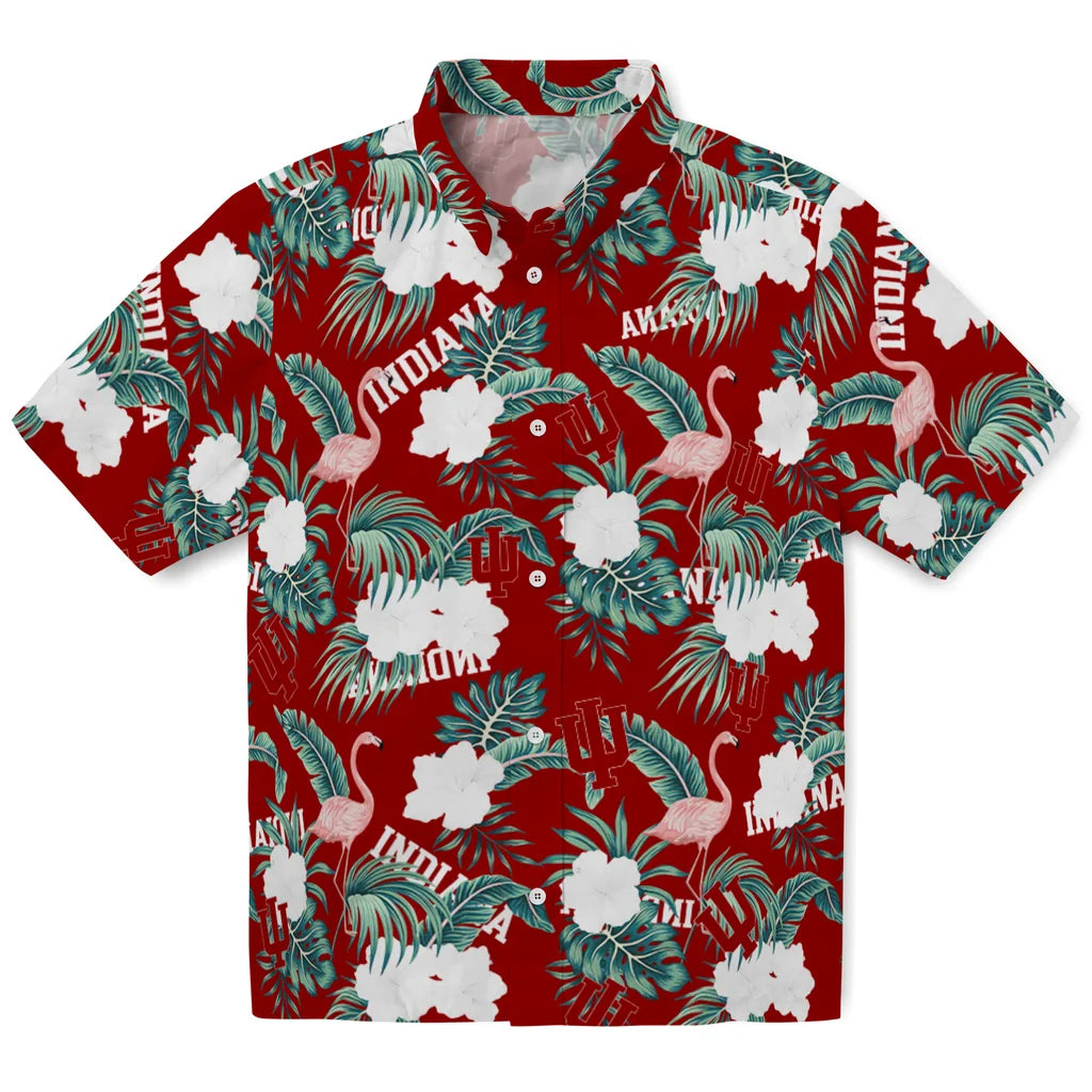 Indiana Hoosiers Hawaiian Shirt - Flamingo and Hibiscus | Hula Hawaiian Shirts