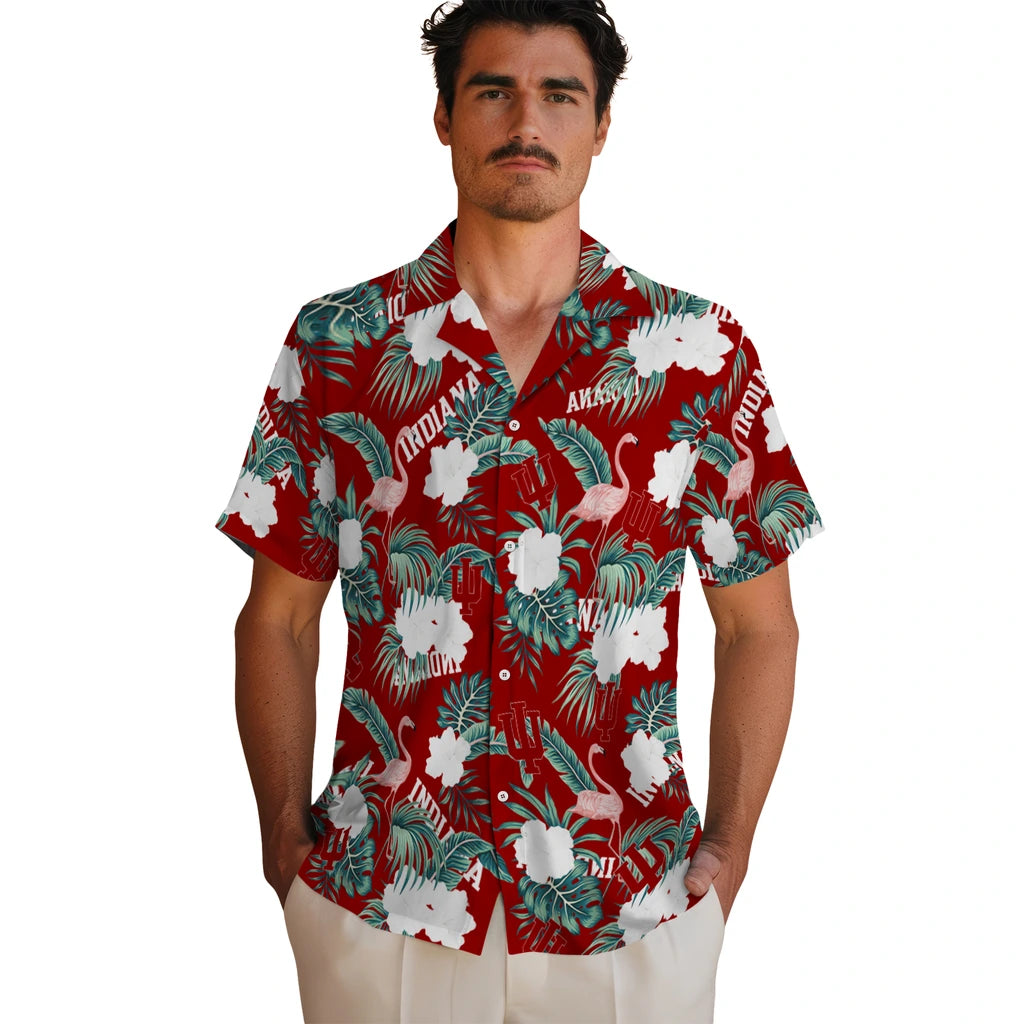 Indiana Hoosiers Hawaiian Shirt - Flamingo and Hibiscus | Hula Hawaiian Shirts