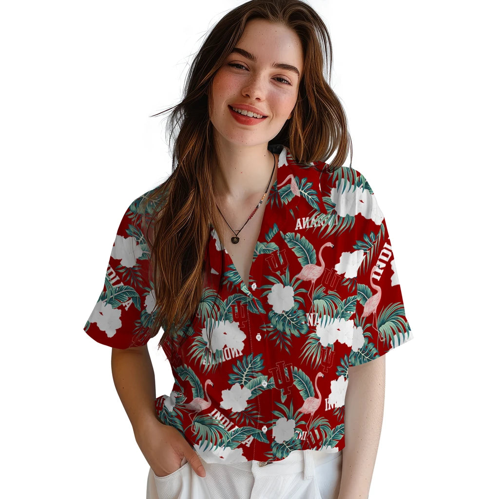Indiana Hoosiers Hawaiian Shirt - Flamingo and Hibiscus | Hula Hawaiian Shirts