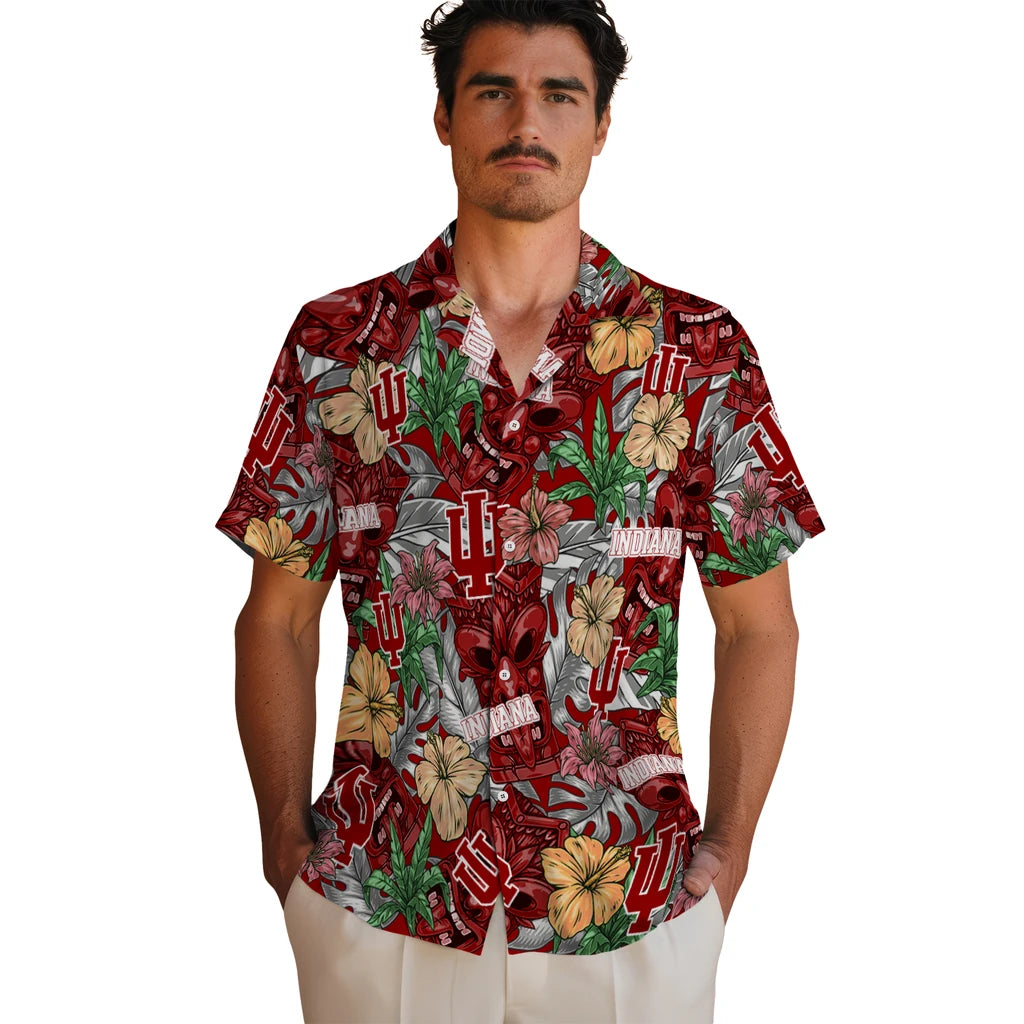 Indiana Hoosiers Hawaiian Shirt - Hibiscus Tiki Jungle | Hula Hawaiian Shirts