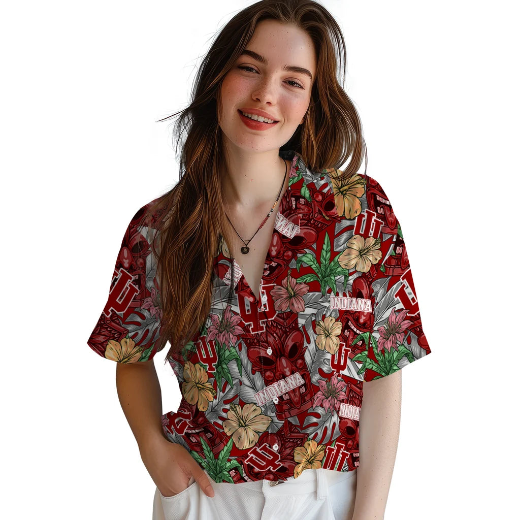 Indiana Hoosiers Hawaiian Shirt - Hibiscus Tiki Jungle | Hula Hawaiian Shirts