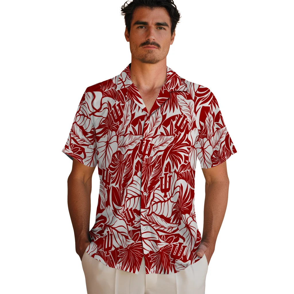 Indiana Hoosiers Hawaiian Shirt - Monstera Layer | Hula Hawaiian Shirts