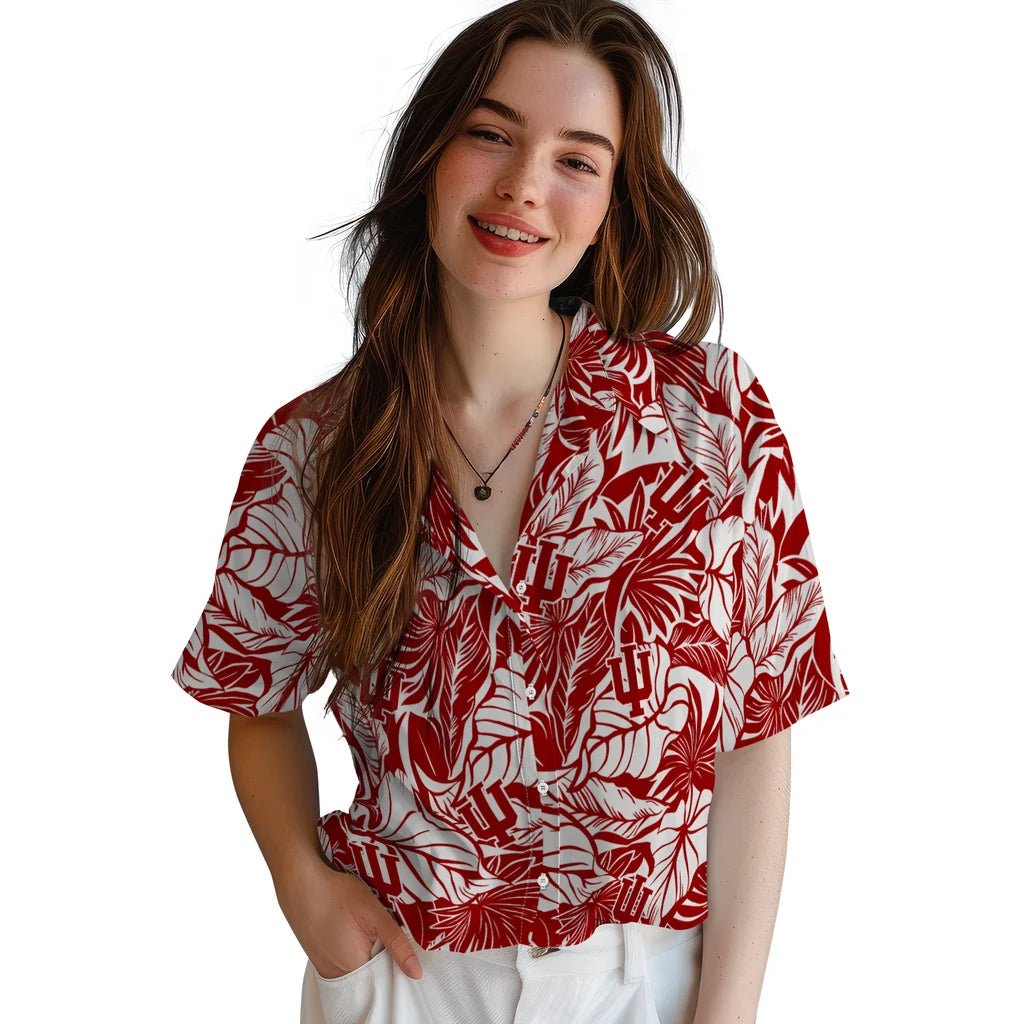 Indiana Hoosiers Hawaiian Shirt - Monstera Layer | Hula Hawaiian Shirts