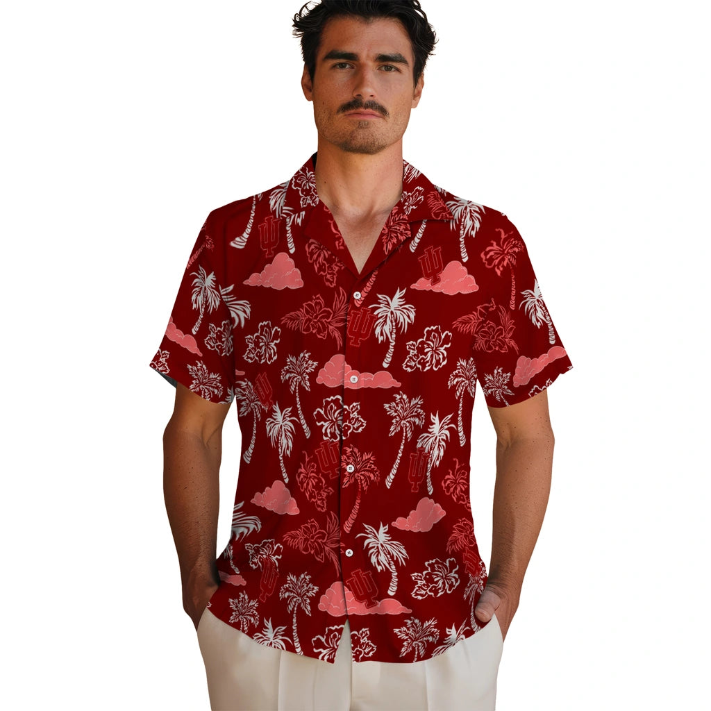 Indiana Hoosiers Hawaiian Shirt - Palm And Clouds | Hula Hawaiian Shirts