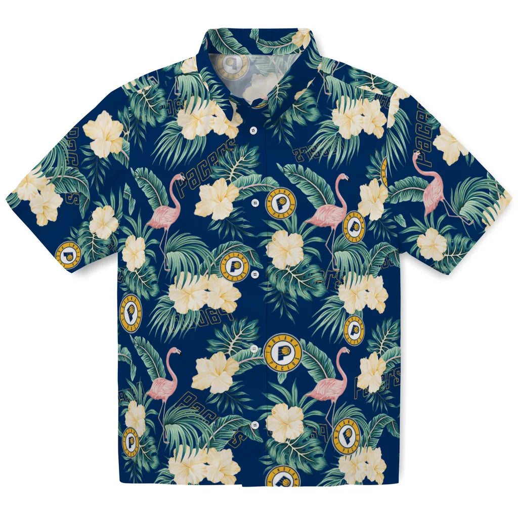 Indiana Pacers Hawaiian Shirt - Flamingo and Hibiscus | Hula Hawaiian Shirts