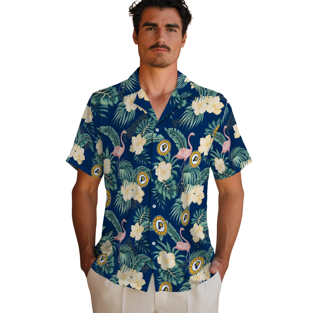 Indiana Pacers Hawaiian Shirt - Flamingo and Hibiscus | Hula Hawaiian Shirts