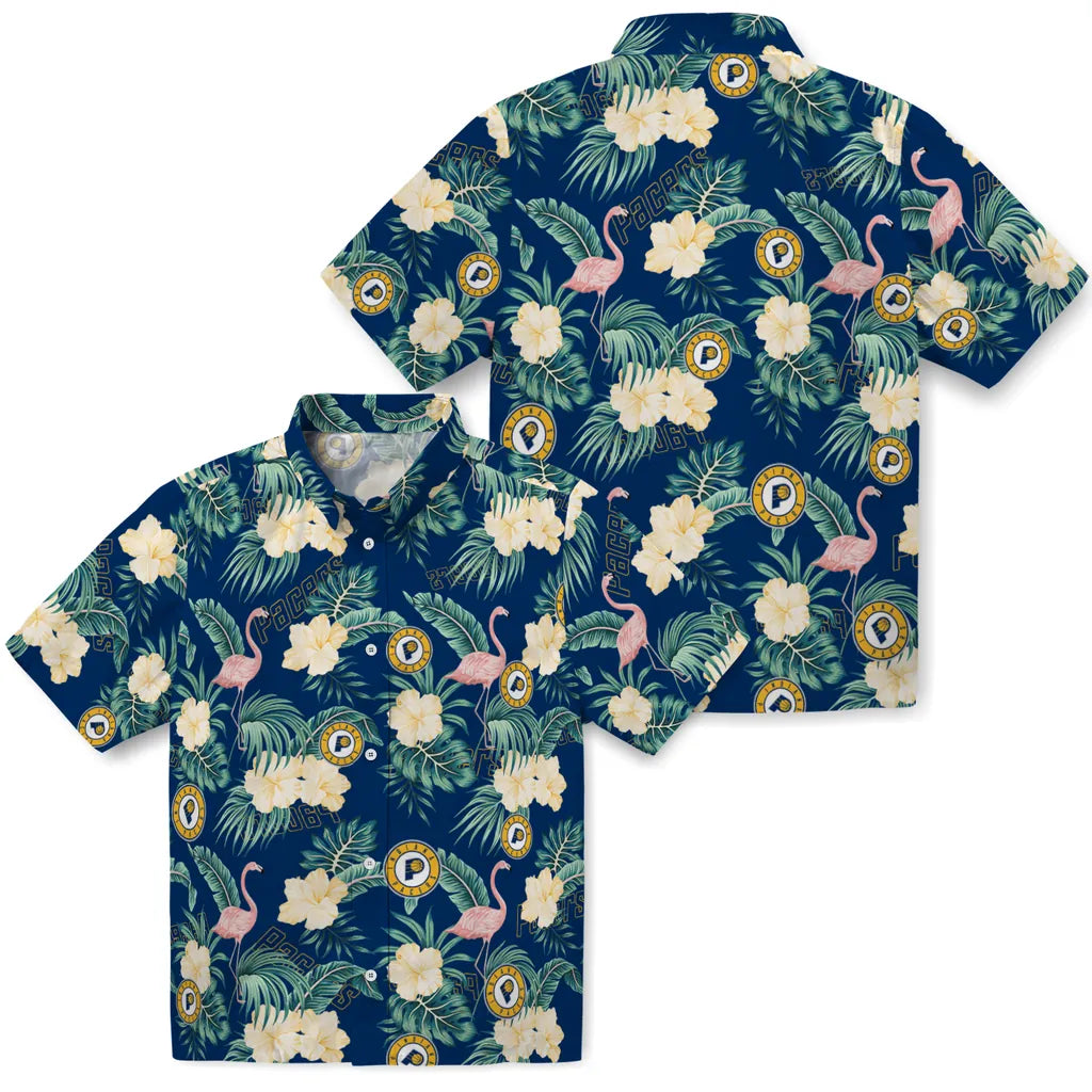 Indiana Pacers Hawaiian Shirt - Flamingo and Hibiscus | Hula Hawaiian Shirts
