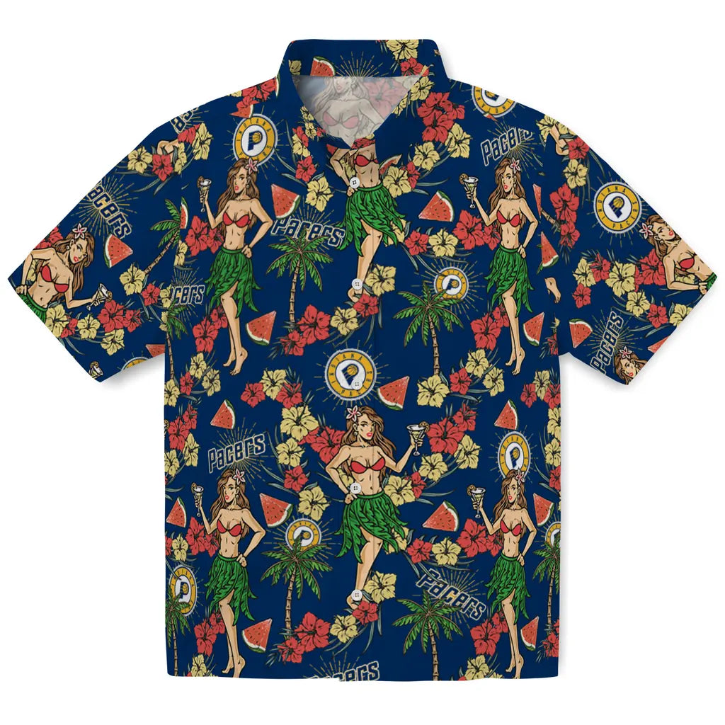 Indiana Pacers Hawaiian Shirt - Hawaiian Girls Design | Hula Hawaiian Shirts