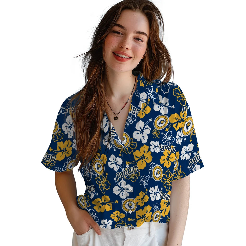 Indiana Pacers Hawaiian Shirt - Hibiscus Flower Design | Hula Hawaiian Shirts